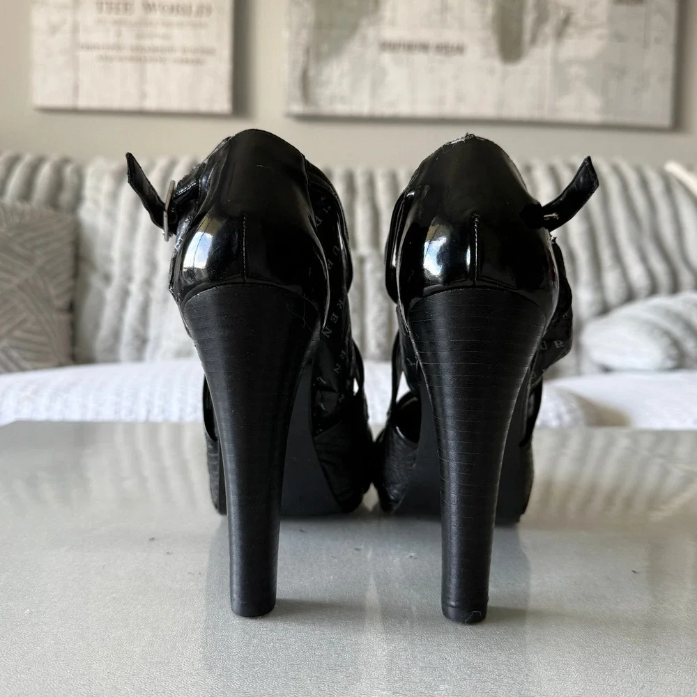 Lauren Ralph Lauren Womens Black Patent Snake Print Platform Sandals Heels 9.5B